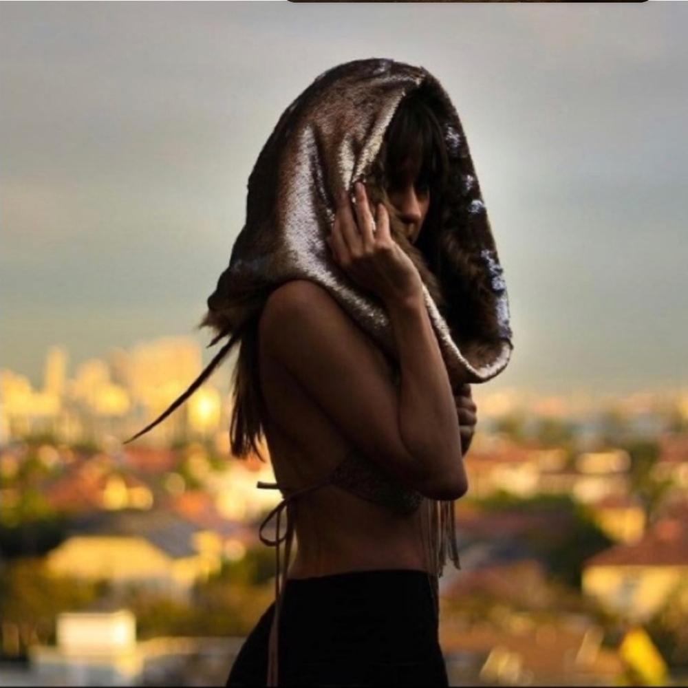 Dolls Kill Metallic Brown Hooded Scarf